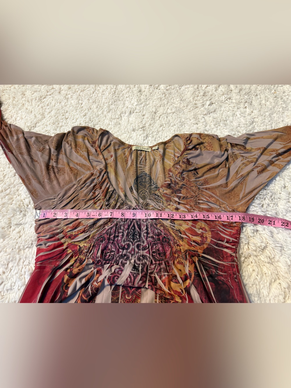 Y2K Grunge Fairycore Boho Tattoo Long Sleeve Smocked Imperial Waist Midi Dress L - Picture 6 of 6
